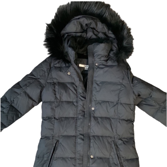 DkNy long puffer coat faux fur hoodie size XS - Picture 2 of 16